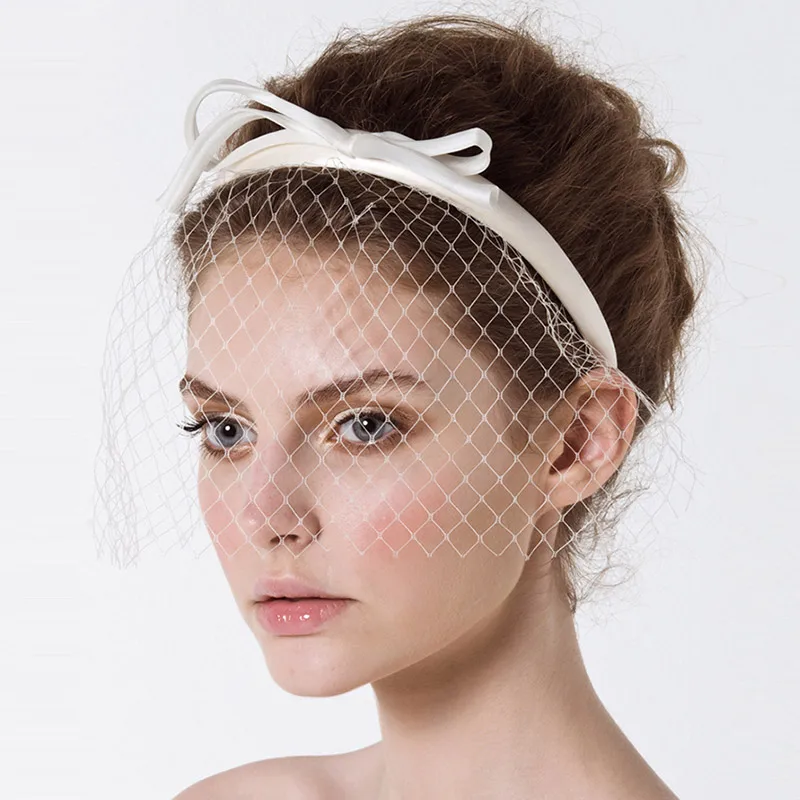 Elegant Birdcage Veil White Black Headband Veil for Brides Cover Face Net Mask Hair Jewelry Accessories Wedding Headwear