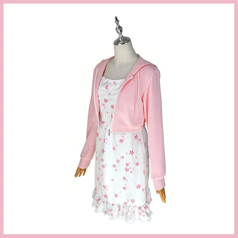 Новый аниме Maebashi Witches Akagi Yuina Косплей Костюм Розовая куртка с капюшоном Платье с принтом Женский сексуальный кавайный повседневный костюм для отдыха;2