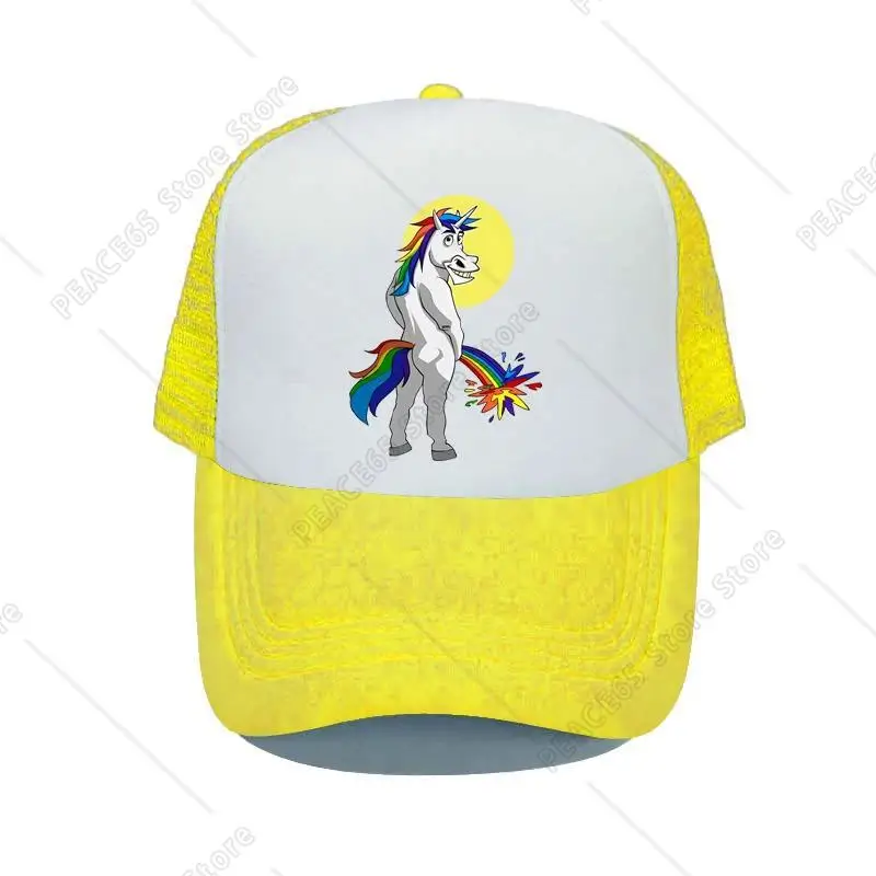 Funny Unicorn Pees Raibow Colors Punk Snapback Caps For Men Women Great Lgbt Gift Gay Pride Urine Rainbow Flag Trucker Hat