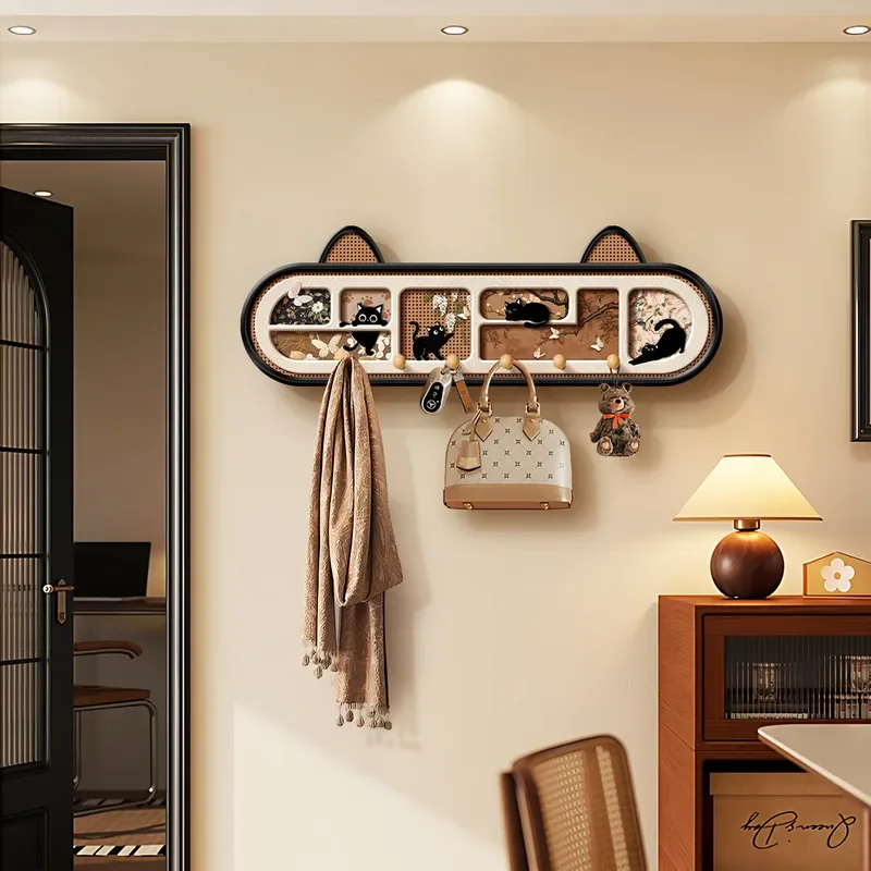 Medieval Style Cat Entry Hanger Door Hook Rack for Keys Bags Hats Storage Wall Mounted Organizer