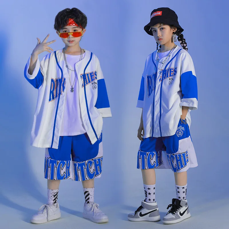 Kids Fashion Ballroom Hip Hop Costumes Jazz Street Dance Wear Dancewear for Girls Boys Dancing Clothes Loose T Shirt Shorts