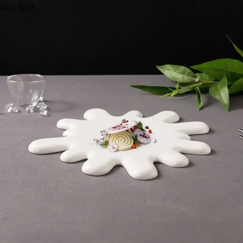 Ceramic Dinner Plate Creative Irregular Flat Plate Steak Plate Dessert Plates Snack Plates Sushi Plates Pure White Tableware