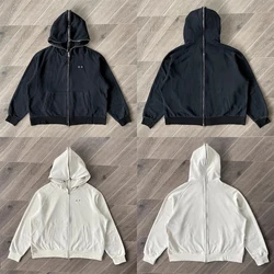 Double Full Zipper Heavy Washed Hooded Hoodie Men Women Oversize Fall Winter Streetwear Sweatshirts Jacket Pullovers Kanye