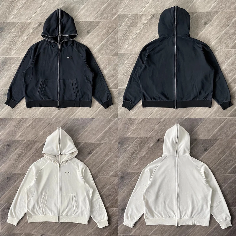 Double Full Zipper Heavy Washed Hooded Hoodie Men Women Oversize Fall Winter Streetwear Sweatshirts Jacket Pullovers Kanye