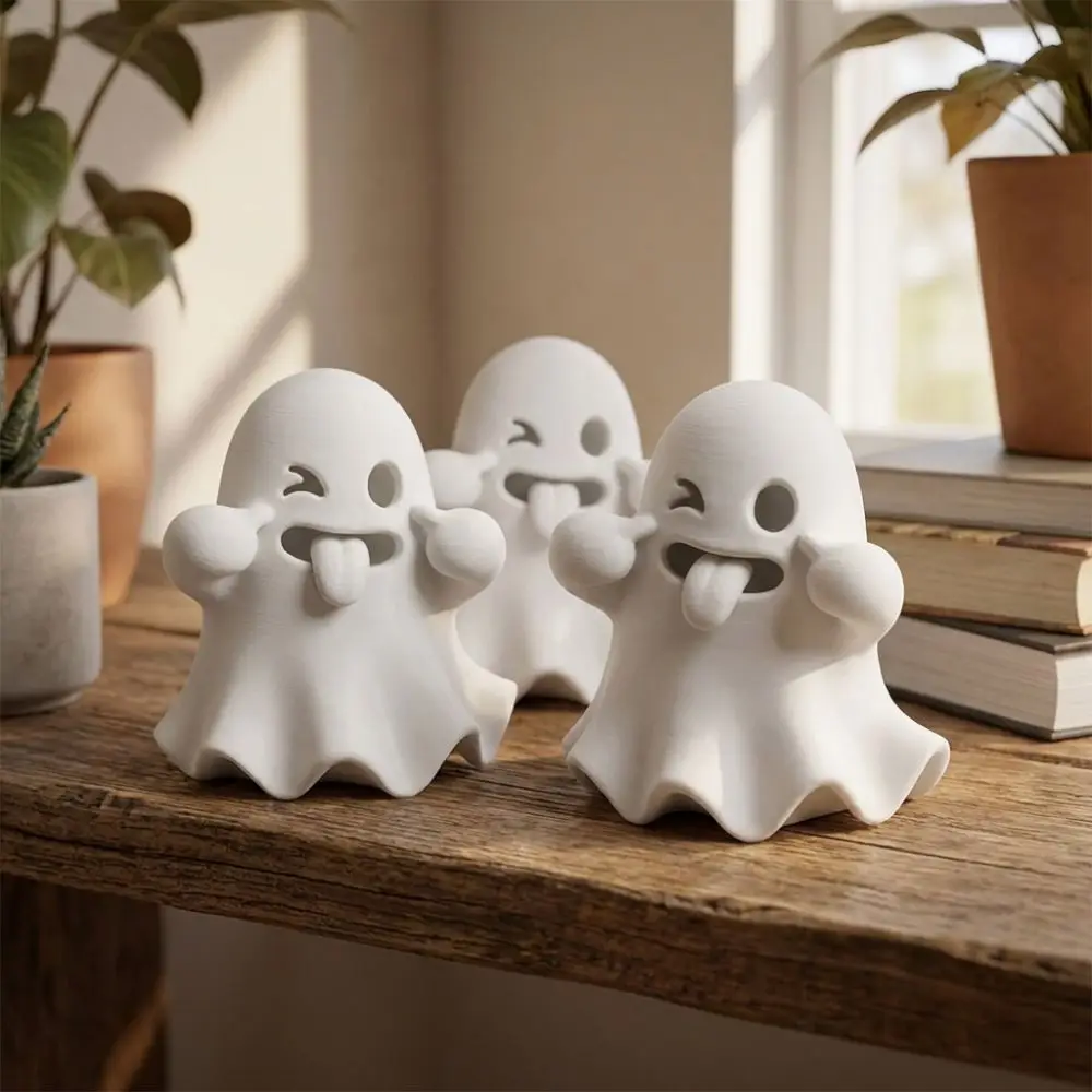 Playful Halloween Ghost Figurines Fun Expression 3D Printed Table Ghost Sculpture Mischievous Gothic Mini Ghost Ornaments