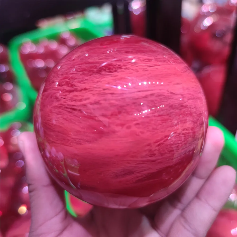 Rare Red Smelting Stone Energy Saving Quartz Crystal Ball Home Decoration Natural Cutting Polished Wand Stone