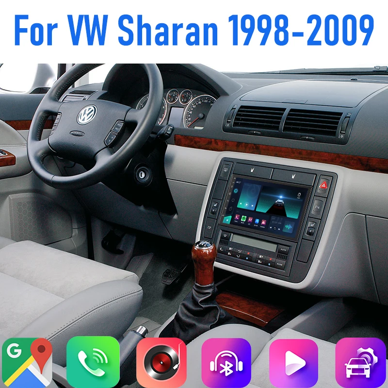 

7'' For VW Sharan 1998-2009 Car Radio 4G SIM Wireless Carplay Android 15 Auto Steering FM Google Map GPS Rear Camera Head Unit