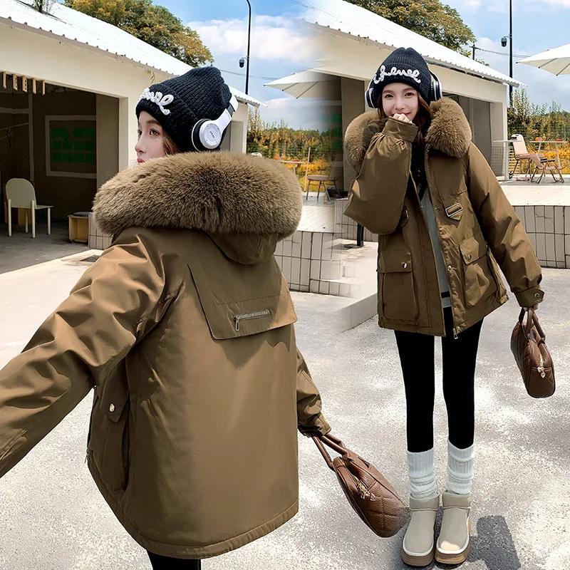 2024 New Plush Velvet Parkas Coat Womens Long Jacket Warm Down Cotton Coat Puffer Outwear Casual Loose Hooded Padded Parkas Tops