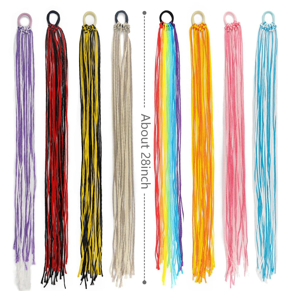Children's Colorful Braided Hair Extensions, Rubber Band Rainbow Braided Synthetic Hair Patches, Ponytail Girl Hair Accessories