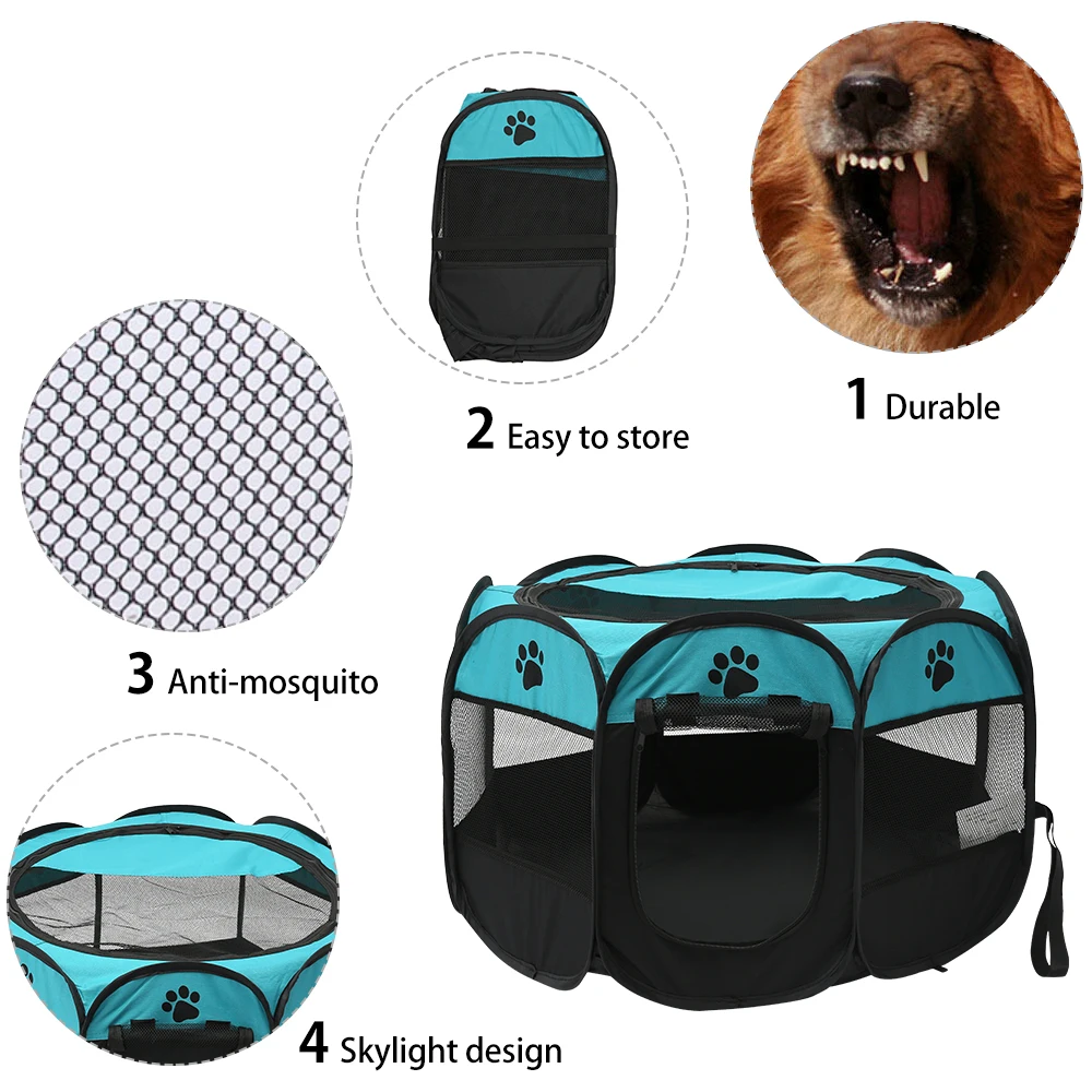 Folding Pet Tent Dog House Camping Accessories Pet Cage Octagonal Cage Fence Outdoor Big Dogs For Cat Tent Playpen Puppy Kennel