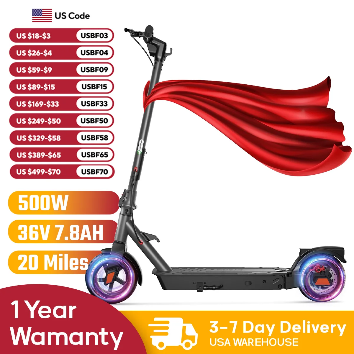 

SISIGAD B17A Electric Scooter: 500W motor, top speed 25MPH, range 20 miles, 8.5"" tires, folding design, double braking system.