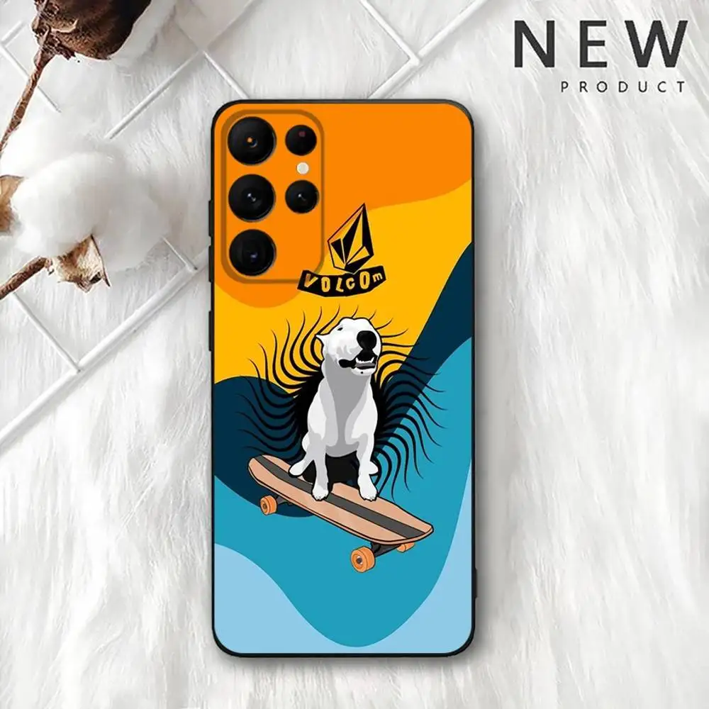 Moda v-volcom esporte estilo caso de telefone para samsung s 25,24,23,22,30,21,10,9,ultra,plus,lite,fe,4,5g preto caso macio