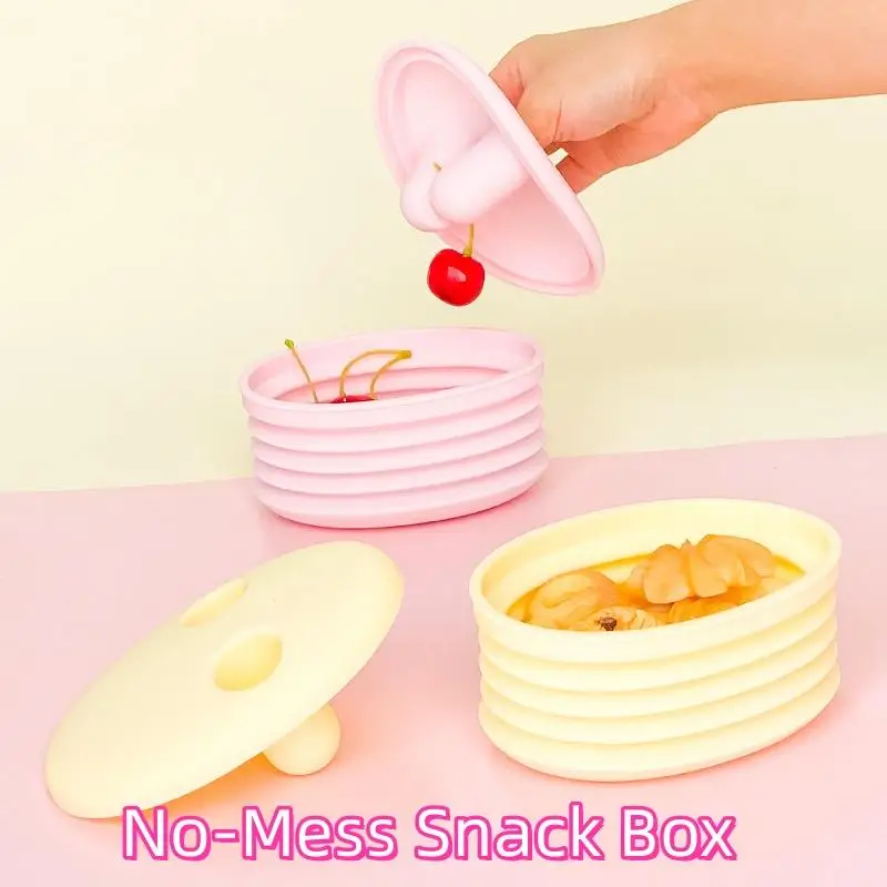 Silicone No-Mess Snack Box Dirt-resistant With Lid Nut Snack Storage Container Foldable Fruit Storage Box Candy Dried