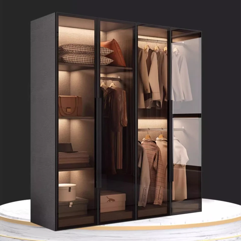 Home Modern solid wood ecological panel glass wardrobe clothes closet wardrobes Double wardrobe Open closets bedroom furniture