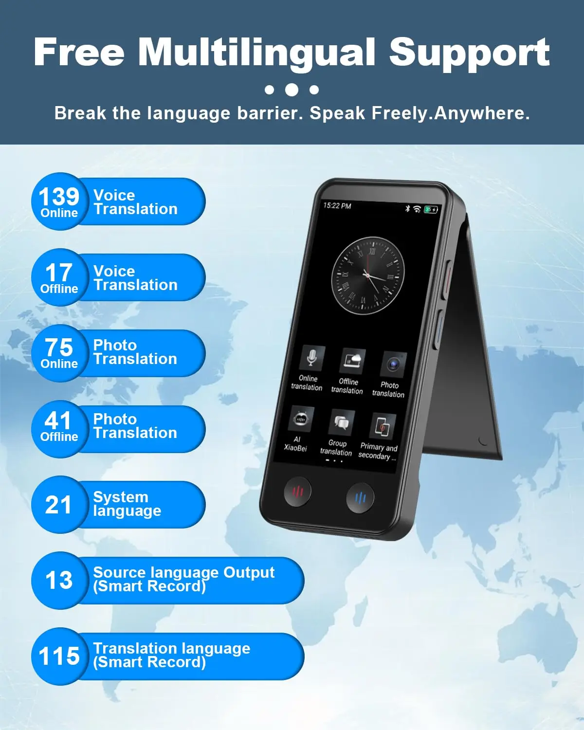 

iTour D-Lite Dual Screen Language Translator Device, 2025 Real-Time Voice Translation Interpreter Hub 139 Languages, Group Chat