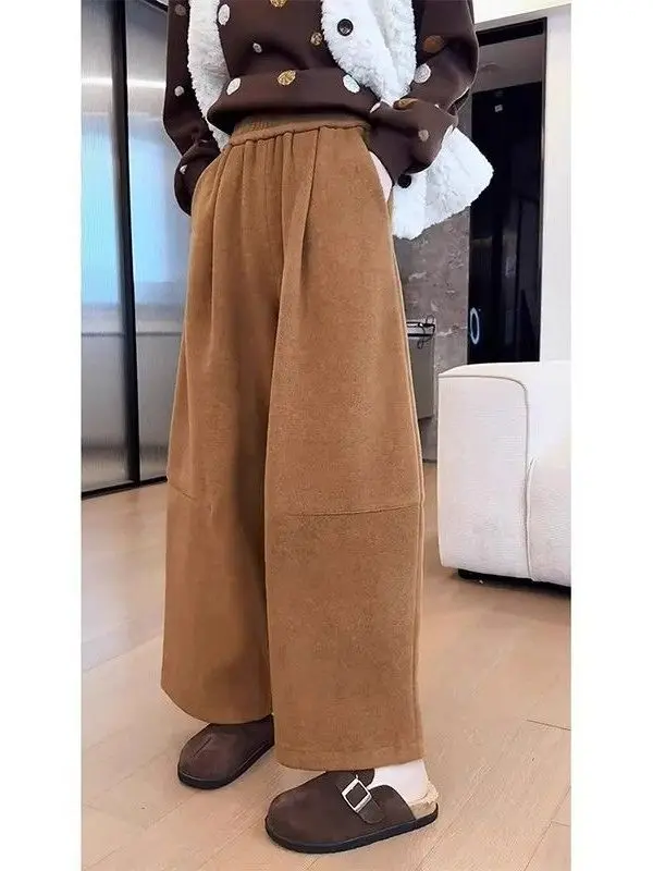 Pantaloni casual da donna taglie forti Bananas Fce foderati 9 punti Thi pantaloni a gamba larga a vita alta comodi e morbidi in fibra di poliestere