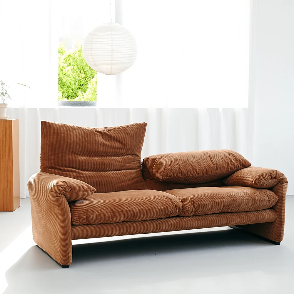 

French light luxury retro corduroy cloth folding ear sofa high backrest adjustable straight row small apartment