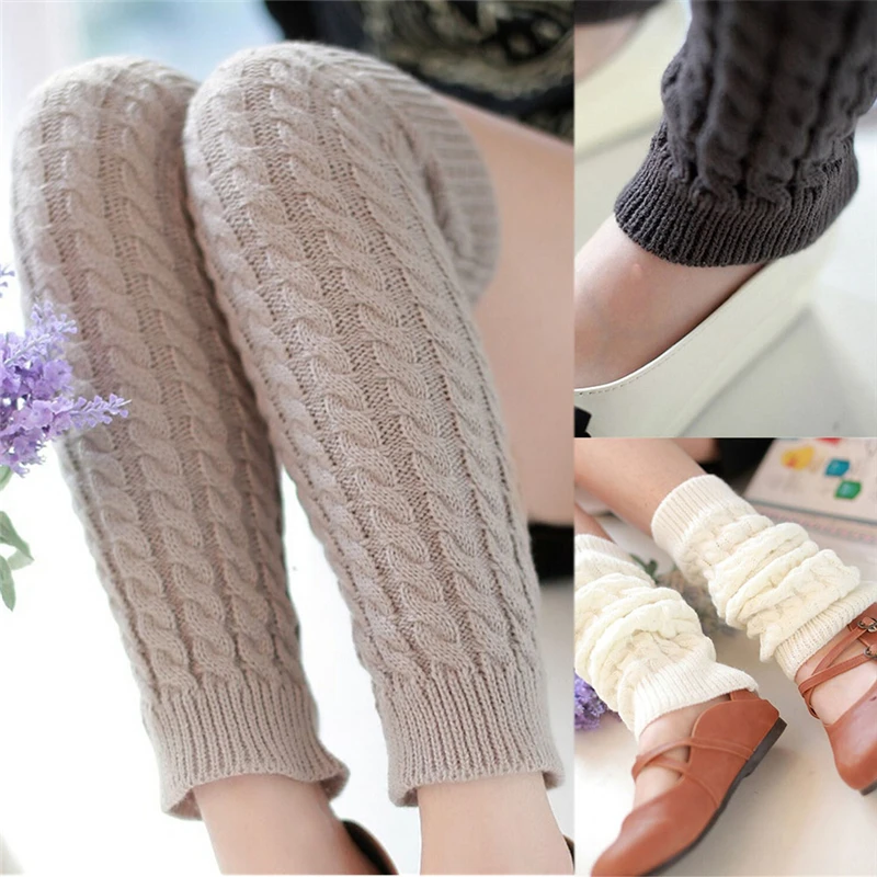 NEW Fashion Gaiters Boot Cuffs Woman Thigh High Warm Knit Knitted Knee Socks Black Leg Warmers for Women Christmas Gifts images - 6