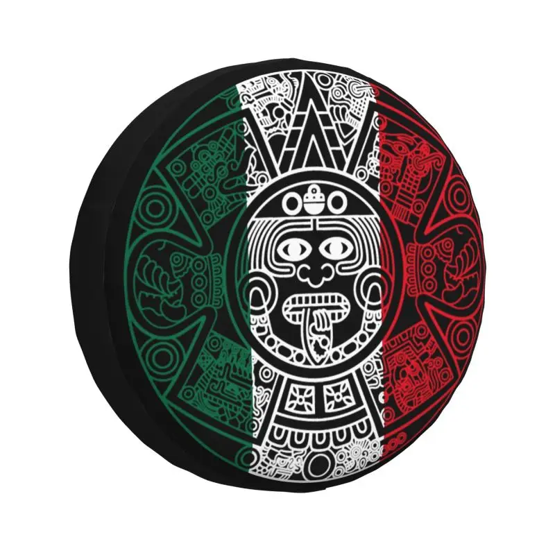 Custom Aztec Calendar Mexican Flag Tire Cover 4WD 4x4 Trailer Spare Wheel Protector for Jeep Wrangler 14