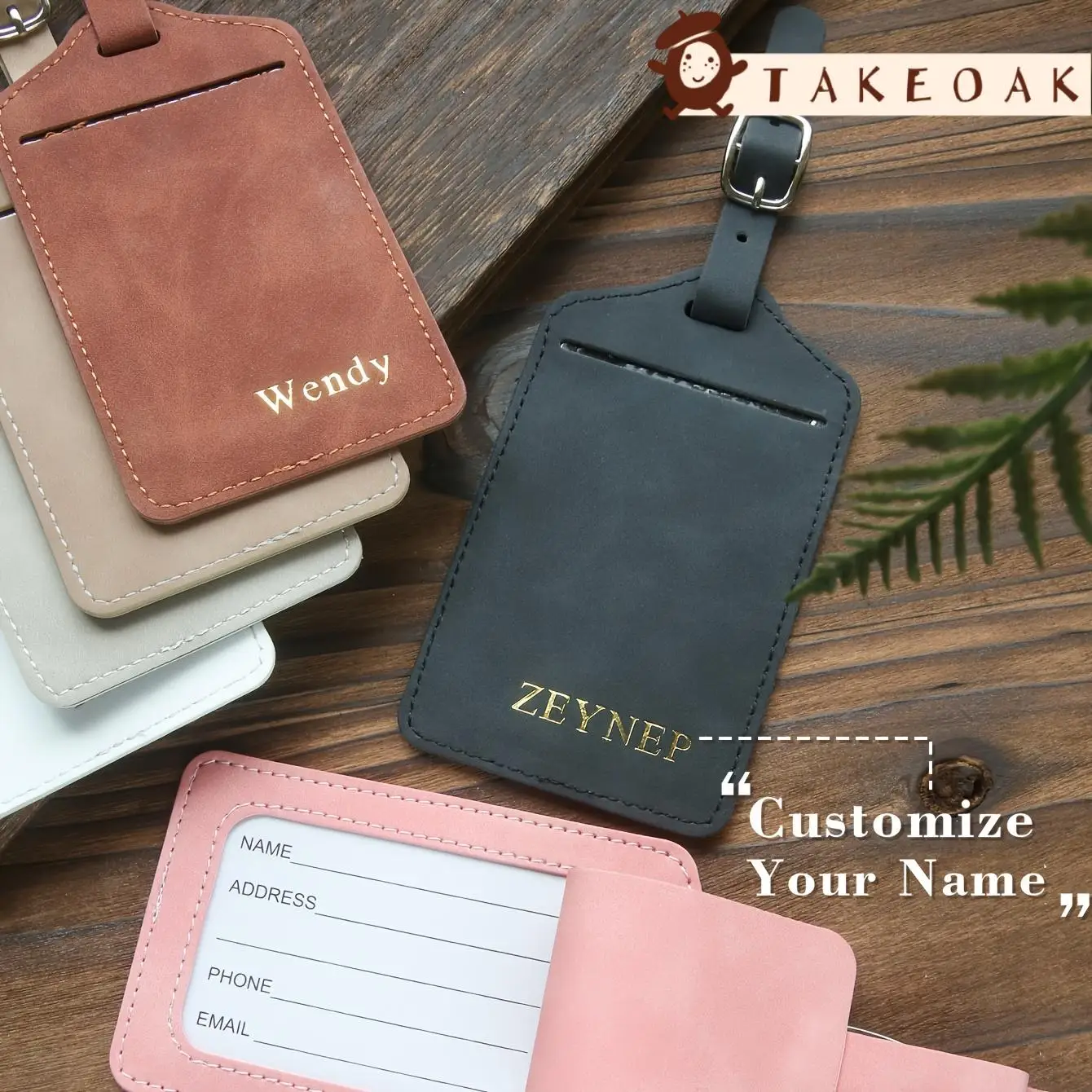 Retro Matte Soft Leather Custom Gold Foil Full Name Flip Cover Luggage Tag Adjustable Metal Buckle Suitcase Marker Souvenir Gift