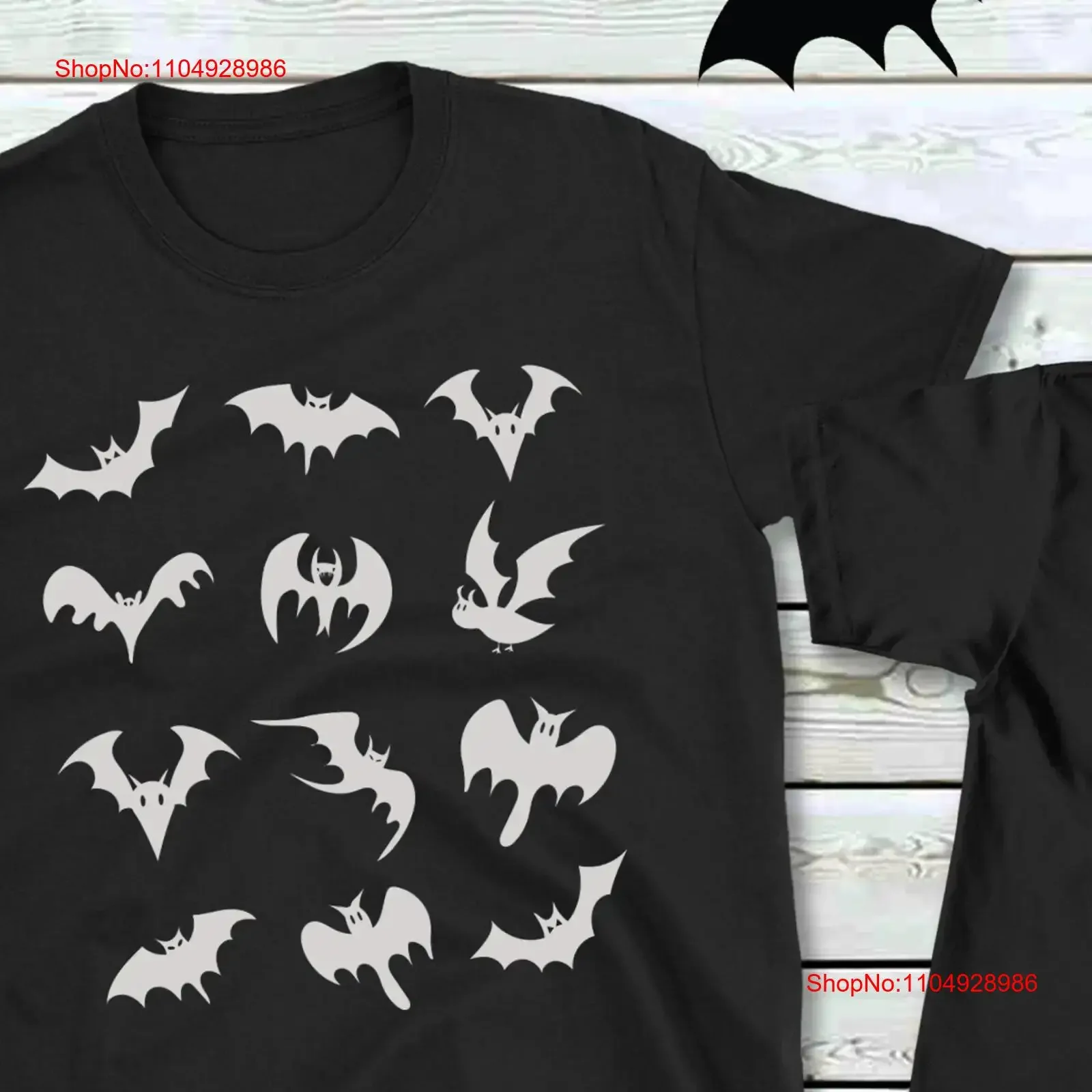 

Футболка «Жуткие летучие мыши» Забавный Хэллоуин на осень Черный семейный одинаковый узор на винтажном стираном Удобная мода