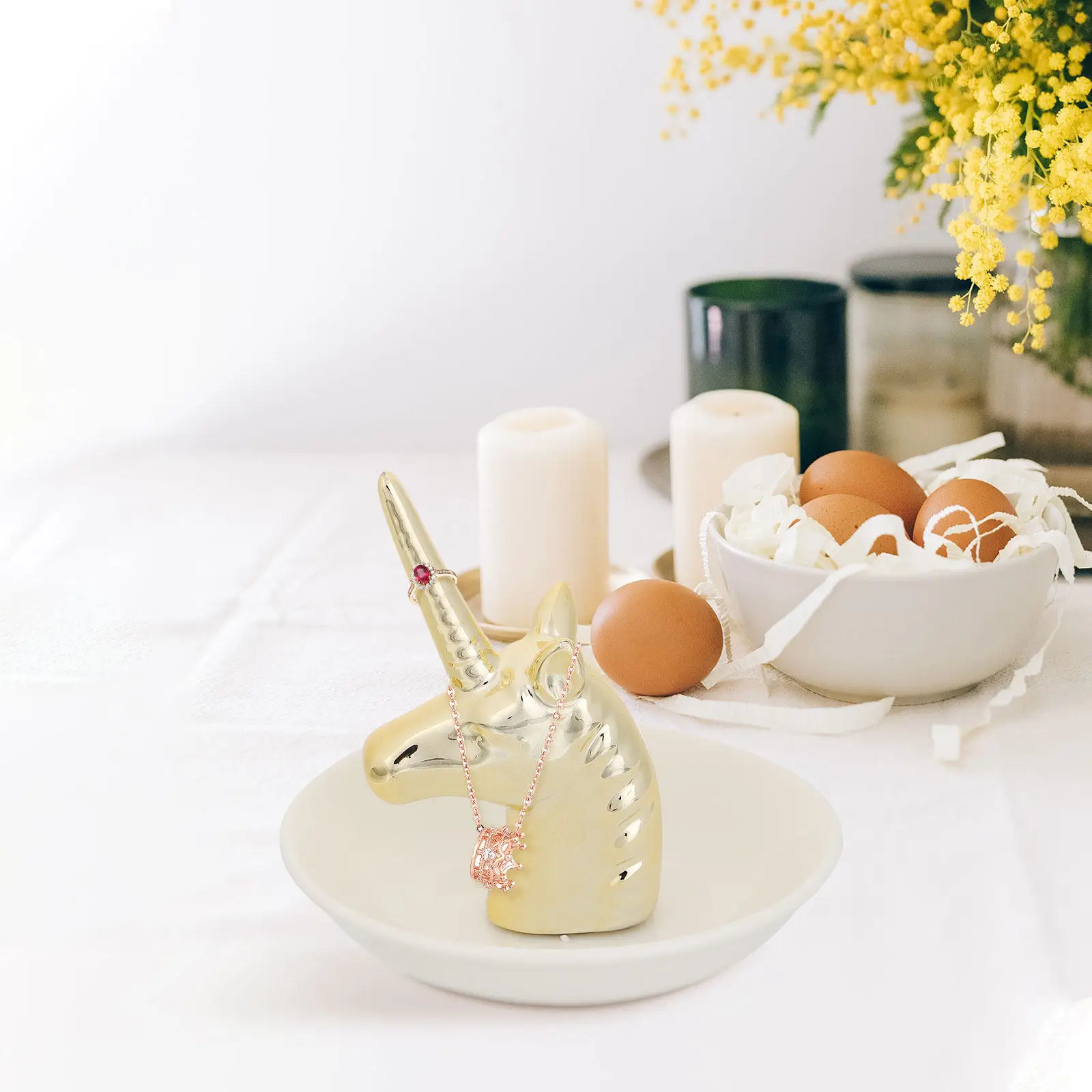 

Luxury North American Style Ceramic Unicorn Jewelry Dish Multi Functional Tray for Accessories Display and Storage