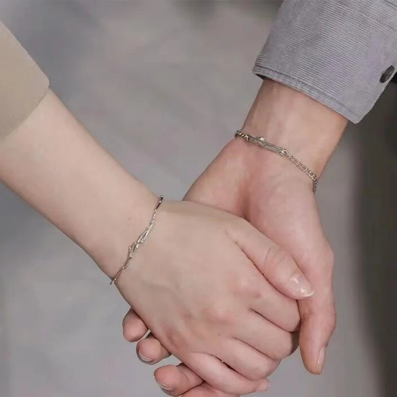 Couple bracelet mountain wood branch bracelet sterling silver men and women simple personality student long-distance love Qixi F