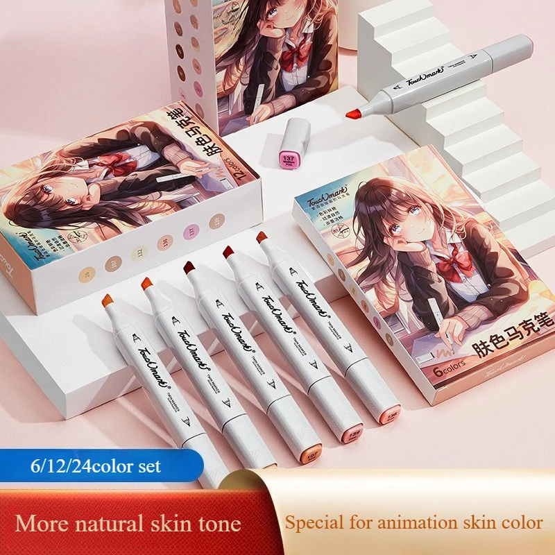 6/12/24 Color Double-head Marker Skin Color Set Quick-drying Stackable Colors for Anime Illustration Character Design