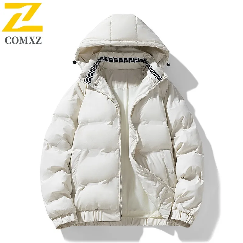 

COMXZ Outdoor Adventure Мужская стеганая куртка Классическая утолщенная теплая парка с капюшоном Минималистичный повседневный стиль Удобные зимние куртки