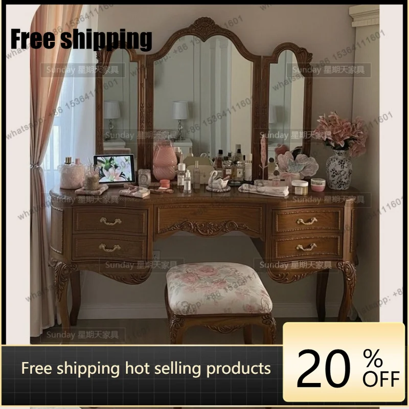 Factory Direct Antique Retro Carved Dresser French Light Luxury Old Makeup Table