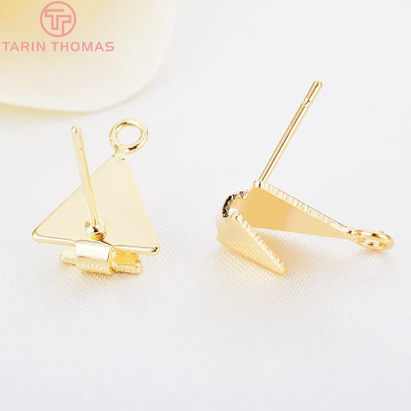 (2276)10 Buah 11X15MM 24K Warna Emas Kuningan Berlapis Segitiga Ganda Anting Stud Kualitas Tinggi DIY Pembuatan Perhiasan Temuan