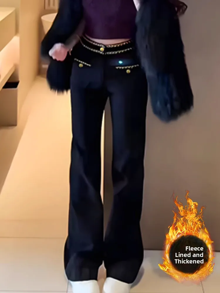 

Брюки Ele Straight Leg Casual с эффектом похудения, с цепочкой-декором, модные, зимние, новинка, с высокой талией, широкие