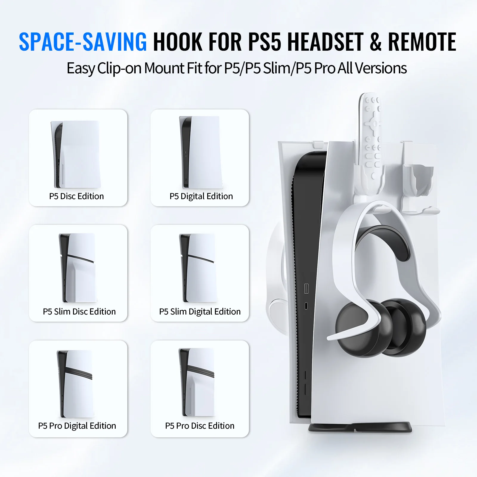 Headset Remote Stand for PlayStation 5 Series Headphone Remote Hanger Headphone Remote Mount for PS 5/Slim/Pro Gaming Setup