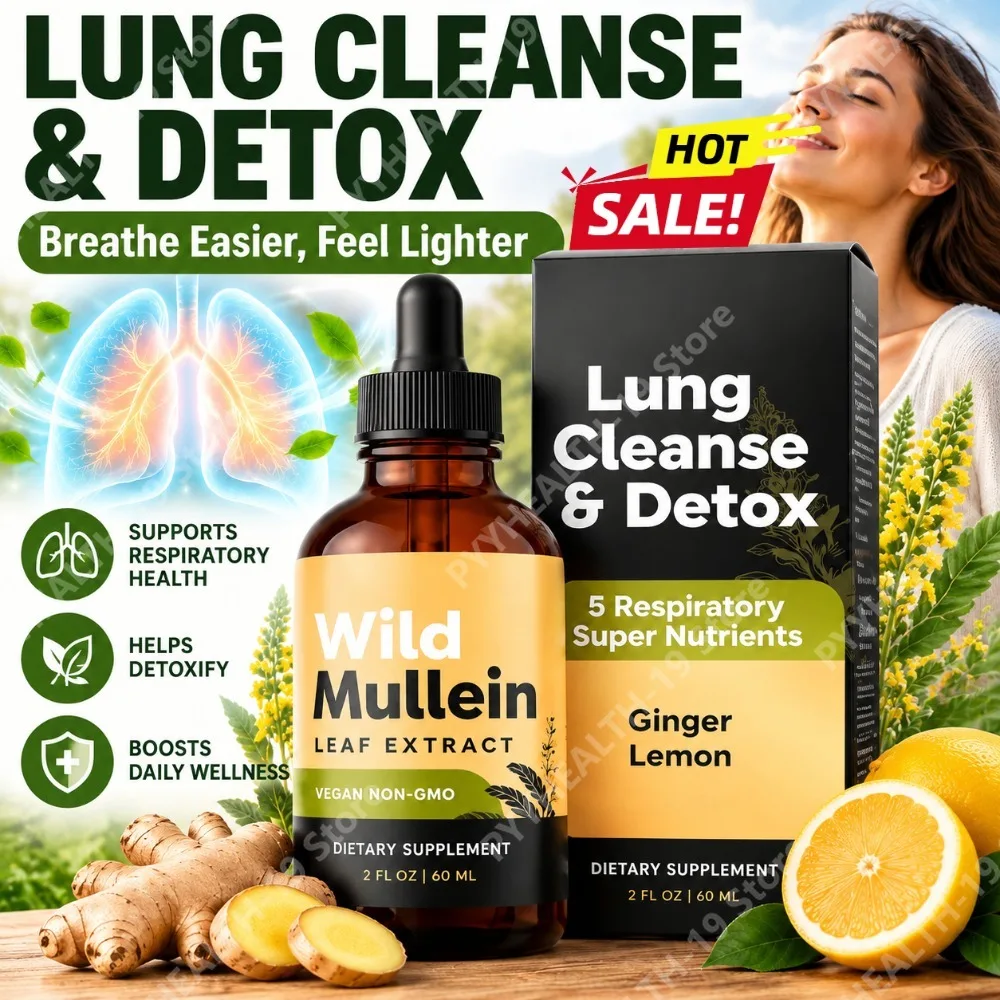 Lung Cleanse & Detox Liquid Drops with Wild Mullein Leaf Extract, Ginger & Lemon Peel, 2 fl oz, Respiratory Super Nutrients