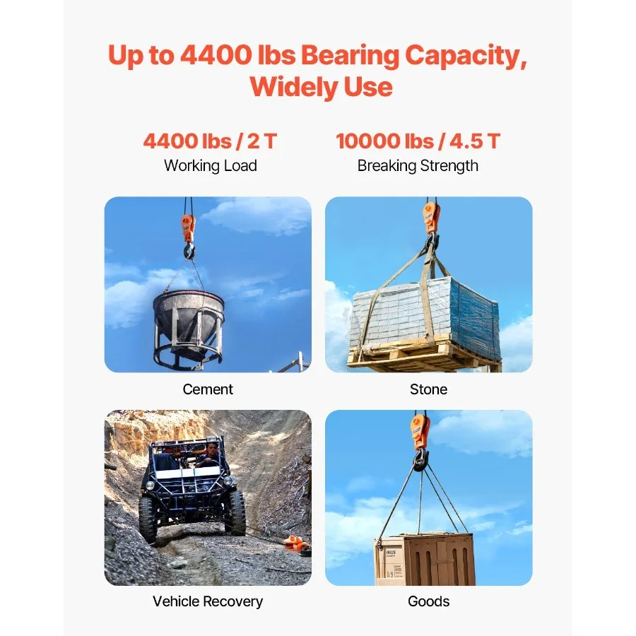 Bloc d'arrachage de 2 tonnes avec crochet pivotant 3 roues 3 8 câble métallique Wrecker Rollback