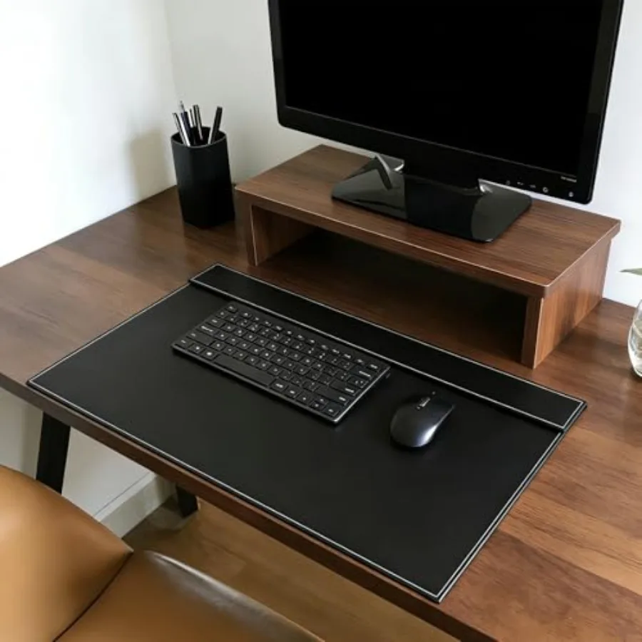 

31.5 x 17.7 Inches Large PU Leather Desk Pad Mat with Top Rail Leather Desk Blotter Drawing Writing Board Waterproof Table Prot