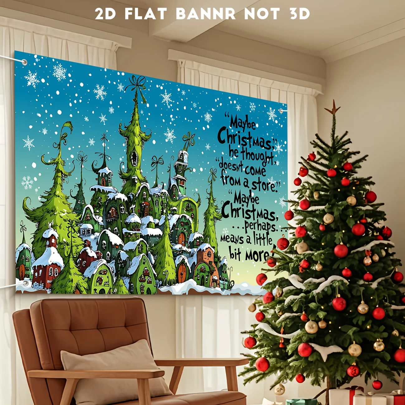 زينة حفلات عيد الميلاد مرحبًا بكم في Whoville Town Party راية عيد ميلاد سعيد زينة حفلات Whoville علامة عيد الميلاد ديكور Gree #3