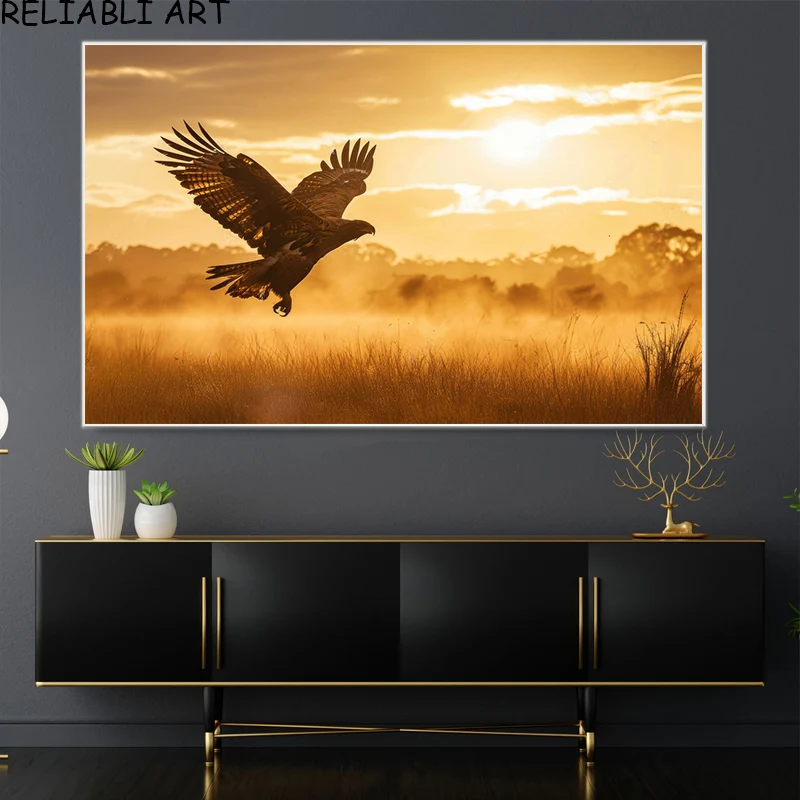 Sunset Prairie Eagle Animal Poster and Print Natural Wall Art Picture Modern Canvas Painting for Living Room Home Decor No Frame