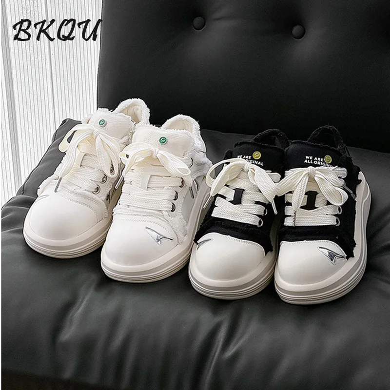 

BKQU Big Head Shoes Design for Men and Women 2025 Spring and Autumn Thick Sole Increase Cushioning Canvas Casual Shoes