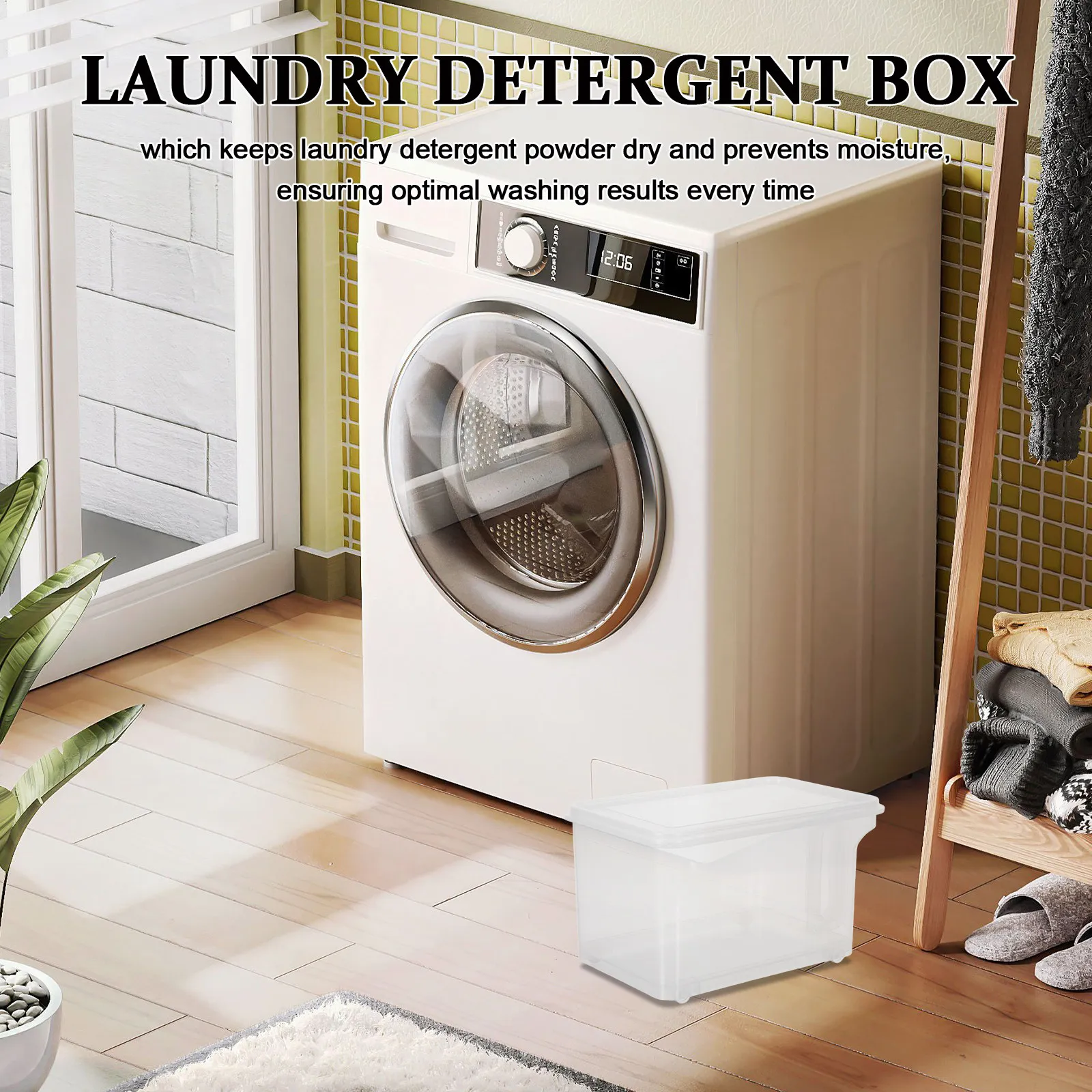 Laundry Detergent Container Plastic Powder Storage Bin Airtight Lid Dryer Sheet Holder for Washroom Organization 6.9x5.7x4.3 view 4