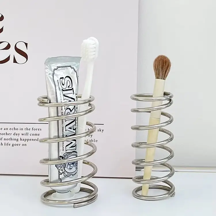 Edelstahl Zahnbürstenhalter Feder Metall Einfache Desktop Make-Up Pinsel Lagerung Rack Dekoration