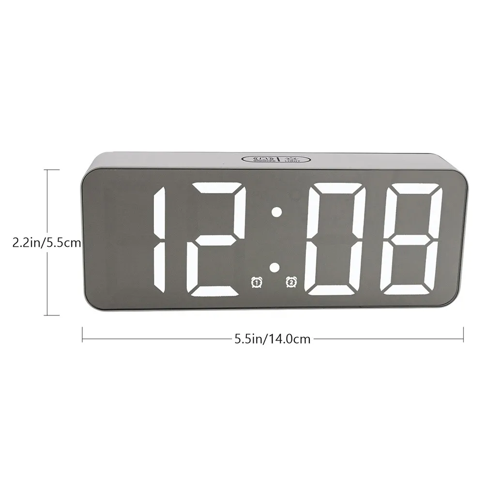 1Pcs Sleek Modern Digital Alarm Clock LED Mirror Desk Clock with Calendar Temperature Display 3-Stage Brightness Eco Material