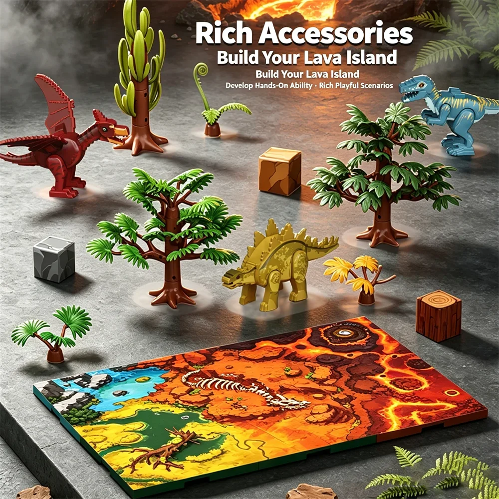 MOC Dinosaur Magnetic Building Block Model Toy Animal Scene Decoration Magnetic Block Christmas gift