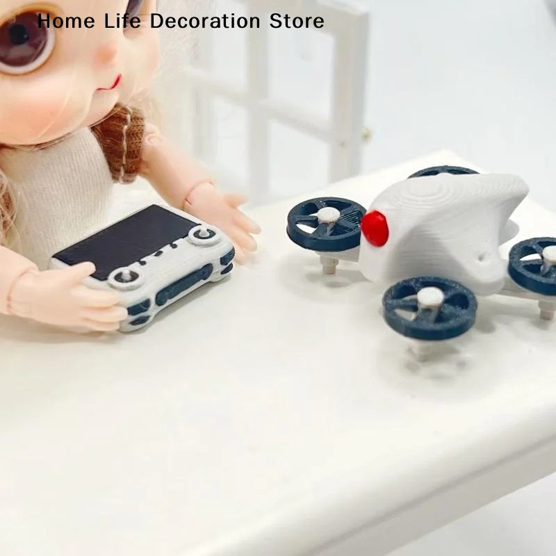 【TG】Miniature Simulation Drone Model With Remote Controller 1:12 Scale Dollhouse Scene Decoration Miniature Photography Props