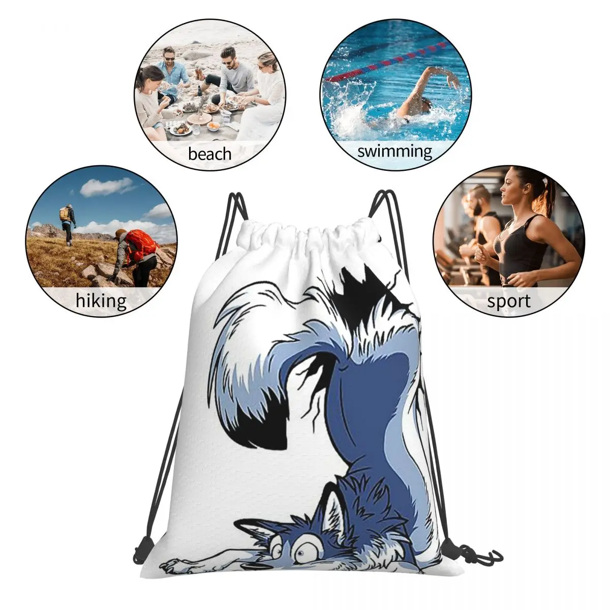 Un-Stuck Blue Husky Backpacks Multi-function Portable Drawstring Bundle Pocket Sundries Bag Book Bags For Travel School