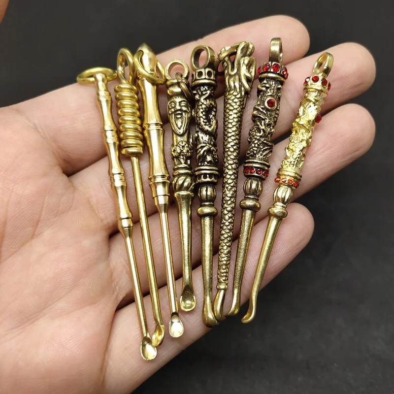 Mini Spoon Charms Retro Brass Shovel Spoon Crevice cleaning tool Pendant KeyChain Dangles Bag Hanging Necklace Accessories Charm