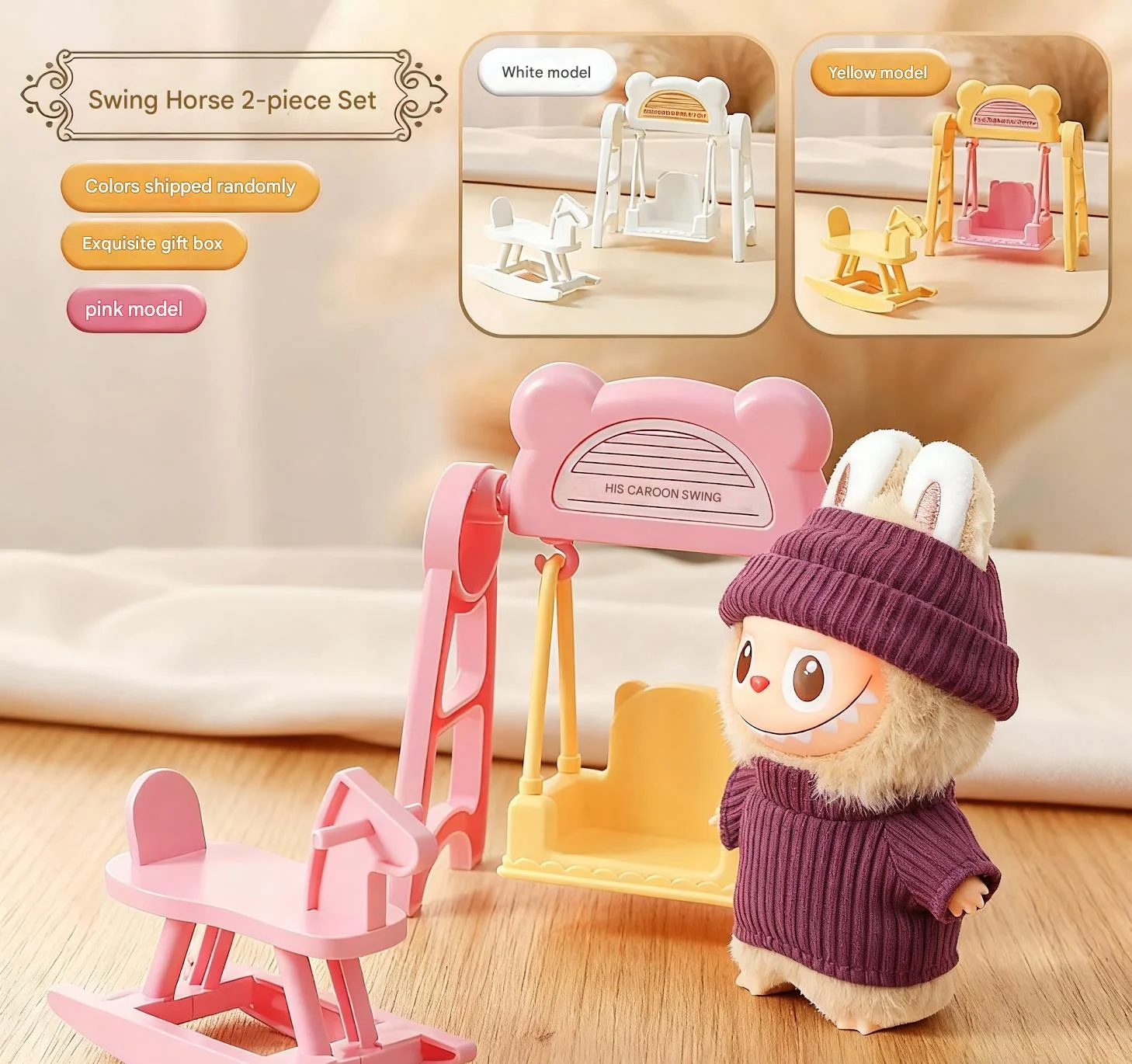 5 szt. Akcesoria do domku dla lalek w skali 1:12, miniatura do domku dla lalek labubu cosas, z scenerią gry rodzic-dziecko (bez lalki)