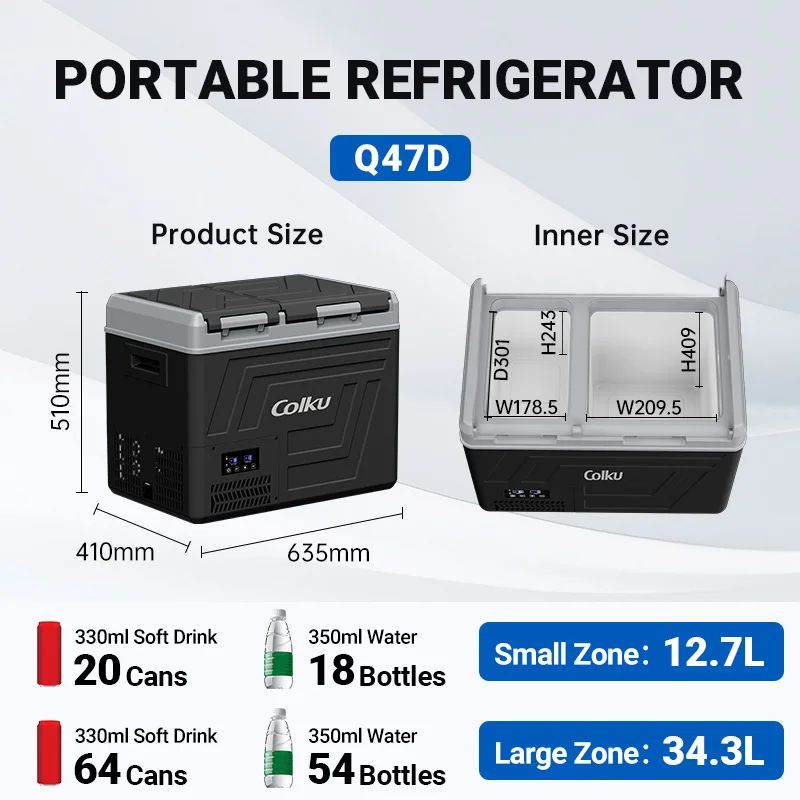 47L Compressor Freezer 12V 24V Portable Refrigerator with Smart APP Control Anti Vibration Cooler for Truck Motorhome Camp