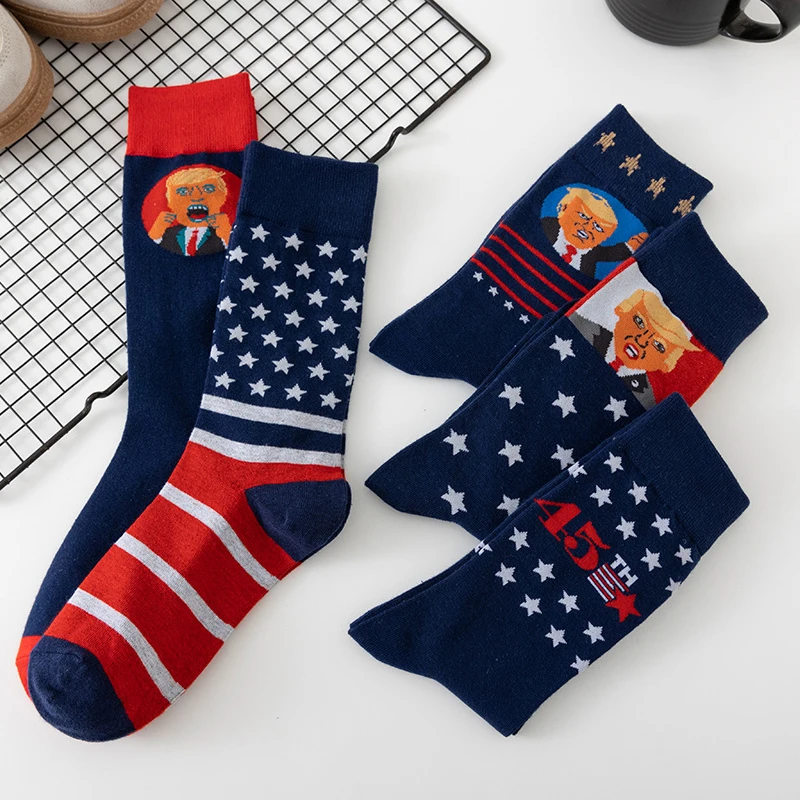 Spoof Funny 5 Pairs Trump Socks Hip Hop Skateboard Long Socks Compression Socks Streetwear USA Stars Unisex For Men and Women