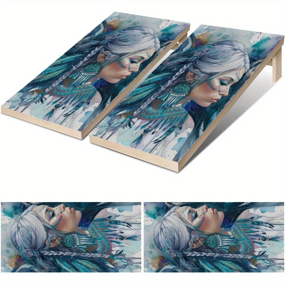 

Feather Spirit Priestess Waterproof Cornhole Board Vinyl Wraps, PVC Outdoor Game Board Design, Perfect for Sports & Leisure Acti